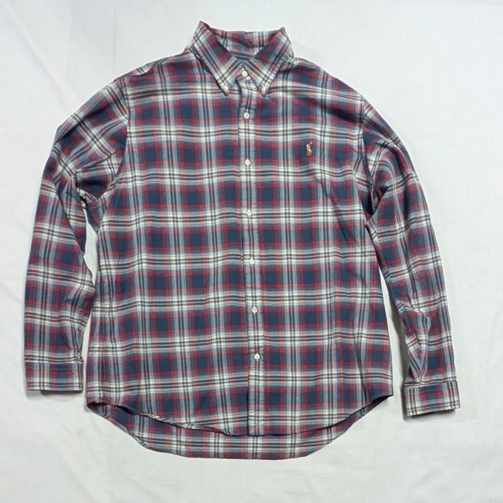 Ralph Lauren Classic Fit Plaid Button Down Shirt Mens XXL Navy Red White